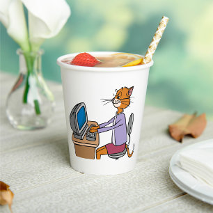 Funny Secretary Cat Cartoon Office Humour  Paper Cups