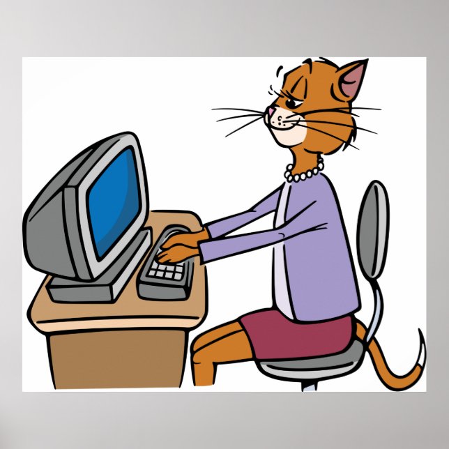 Funny Secretary Cat Cartoon Office Humour  Poster (Front)