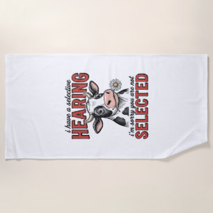 Funny Selective Hearing Cow Vintage Shirt Design_1 Beach Towel