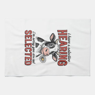 Funny Selective Hearing Cow Vintage Shirt Design_1 Tea Towel