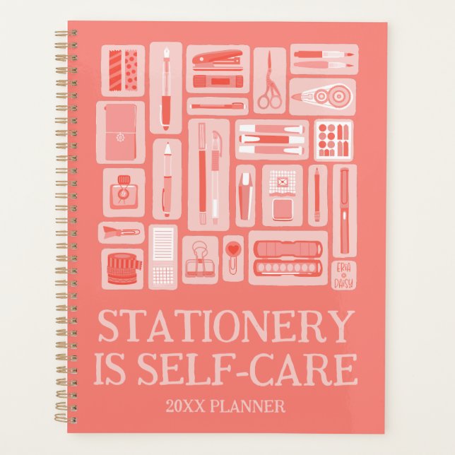 Funny Self-Care Quote Coral Red Art Supplies Planner (Front)