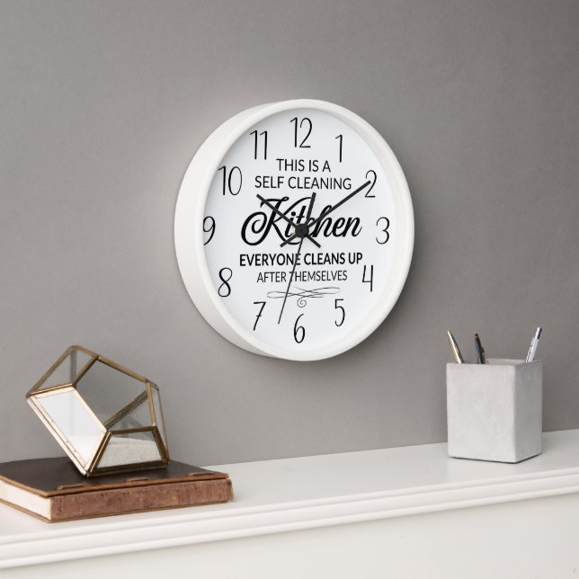 funny self cleaning kitchen word art clock (Office)