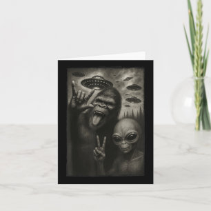 Funny Selfie Bigfoot Alien Sasquatch Rock On Hand Card