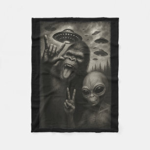 Funny Selfie Bigfoot Alien Sasquatch Rock On Hand  Fleece Blanket