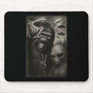 Funny Selfie Bigfoot Alien Sasquatch Rock On Hand  Mouse Pad