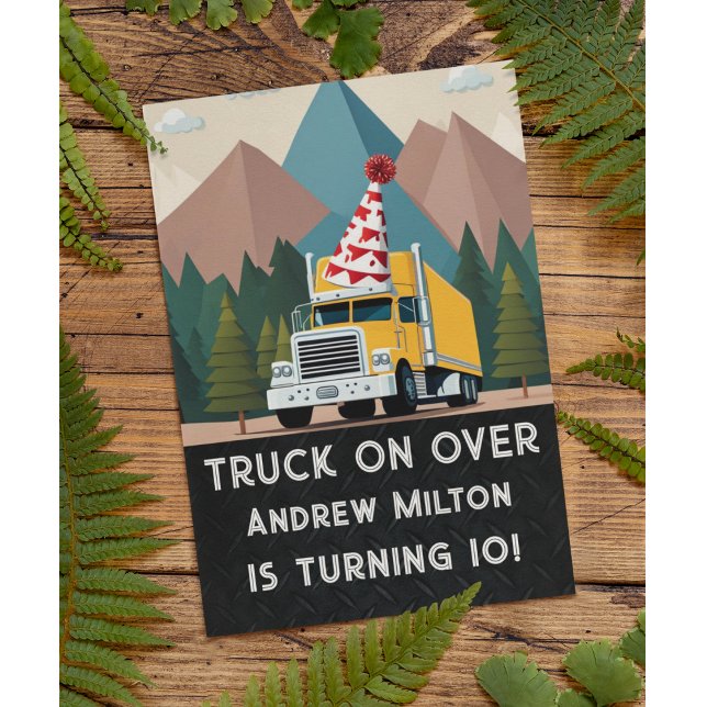 Funny Semi Truck Birthday Equipment Party Invitation (Funny transport truck birthday party invitation)