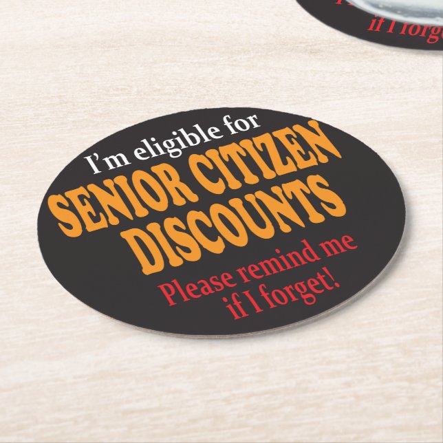 Funny Senior Citizen Discounts Round Paper Coaster (Angled)