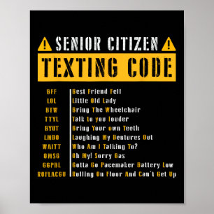Funny Senior Citizen&#; s Texting Code Vintage Gif Poster