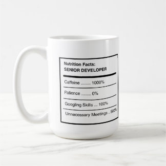 Funny Senior Developer Nutrition Facts Coffee Mug
