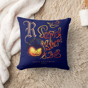 Funny Serial Killer Typography Spooky Pumbkin Cushion