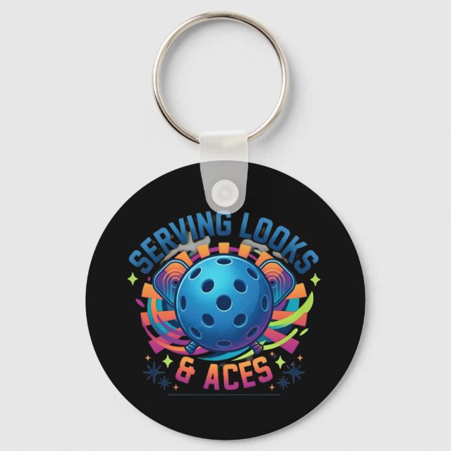 Funny Serving Looks & Aces Custom Name Key Ring (Front)