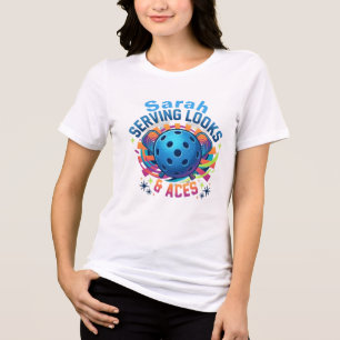 Funny Serving Looks & Aces Quote Custom Name White Tri-Blend Shirt