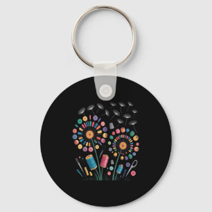 Funny Sewing Dandelion Flowers Thread Buttons Quil Key Ring