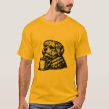Funny Shaggy Dog Drinking Coffee Sketch T-Shirt