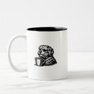 Funny Shaggy Dog Drinking Coffee Sketch Two-Tone  Mug