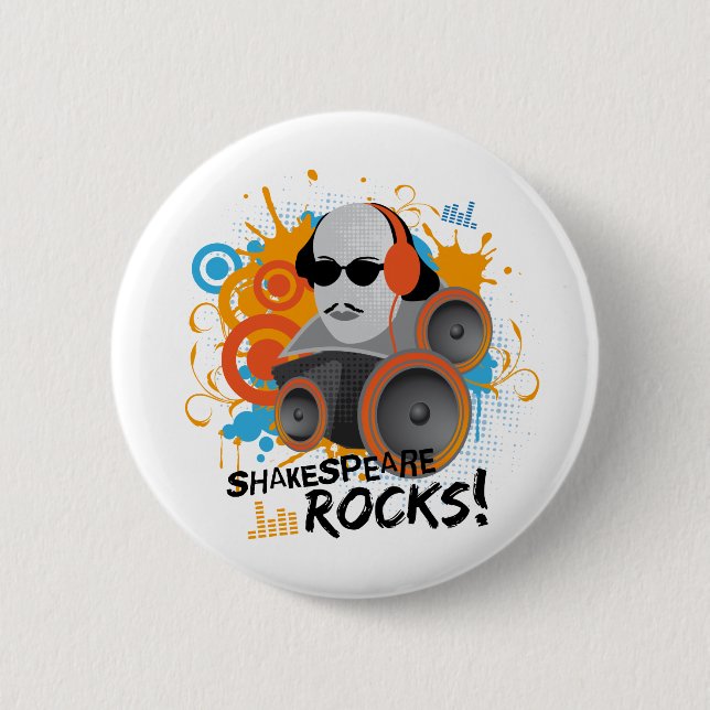 Funny Shakespeare Slogan Gift "Shakespeare Rocks" 6 Cm Round Badge (Front)