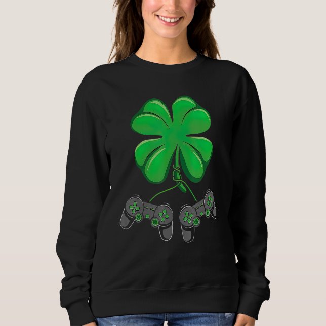 Funny Shamrock Gamer Irish Game Controller St Patr Sweatshirt (Front)