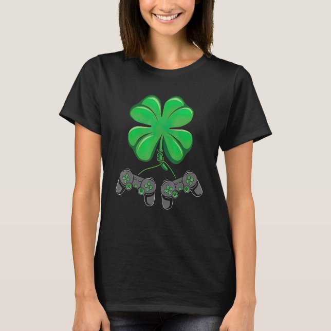 Funny Shamrock Gamer Irish Game Controller St Patr T-Shirt (Front)