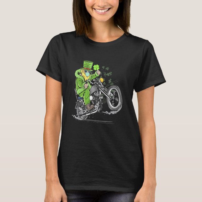 Funny Shamrock Leprechaun Hat Motorcycle St Patric T-Shirt (Front)
