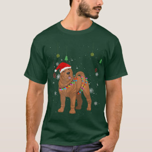 Funny Shar Pei Dog Santa Hat Christmas Lights Cute T-Shirt