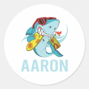 Funny Shark - Aaron Name Classic Round Sticker