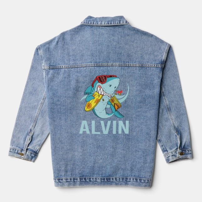 Funny Shark - Alvin Name  Denim Jacket (Back)