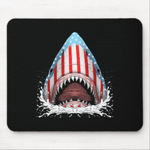 Funny Shark American Flag Jawsome 4th Of July Kids Mouse Pad