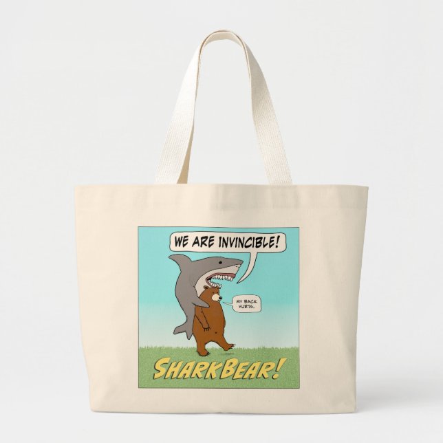 Funny Shark and Bear Invincible Tote Bag (Front)