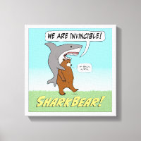 Funny Shark and Bear Invincible Wrapped Canvas