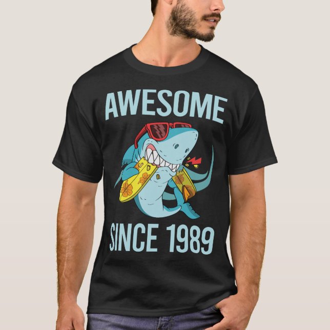 Funny Shark - Awesome Since 1989 T-Shirt (Front)