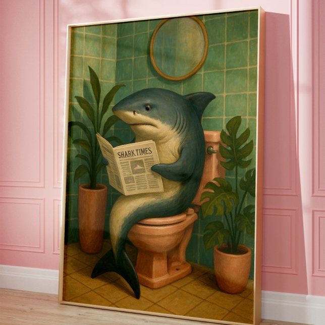 Funny Shark Bathroom Wall Art | Shark Reading News (Creator Uploaded)