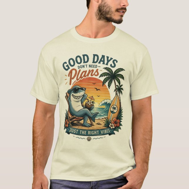 Funny Shark Beach Design T-Shirt (Front)