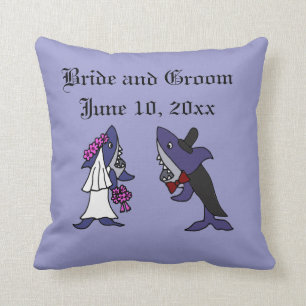 Funny Shark Bride and Groom Wedding Art Cushion