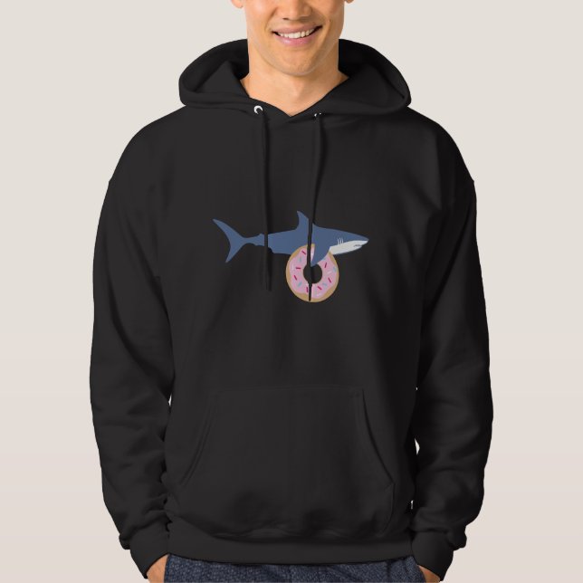 Funny Shark Carrying Donut Cute Food Gift  Hoodie (Front)