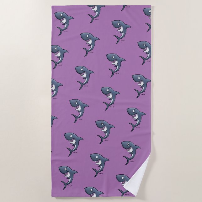 Funny Shark Cartoon Illustration Beach Towel (Front)