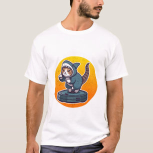 Funny Shark Cat On Robot Vacuum Retro Meme Art T-Shirt