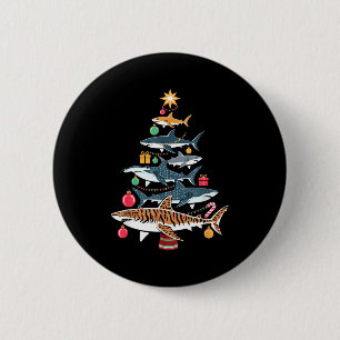 Funny Shark Christmas Tree  6 Cm Round Badge