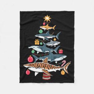 Funny Shark Christmas Tree  Fleece Blanket