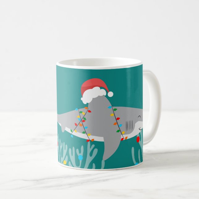 Funny Shark Christmas With Name Coffee Mug (Front Right)