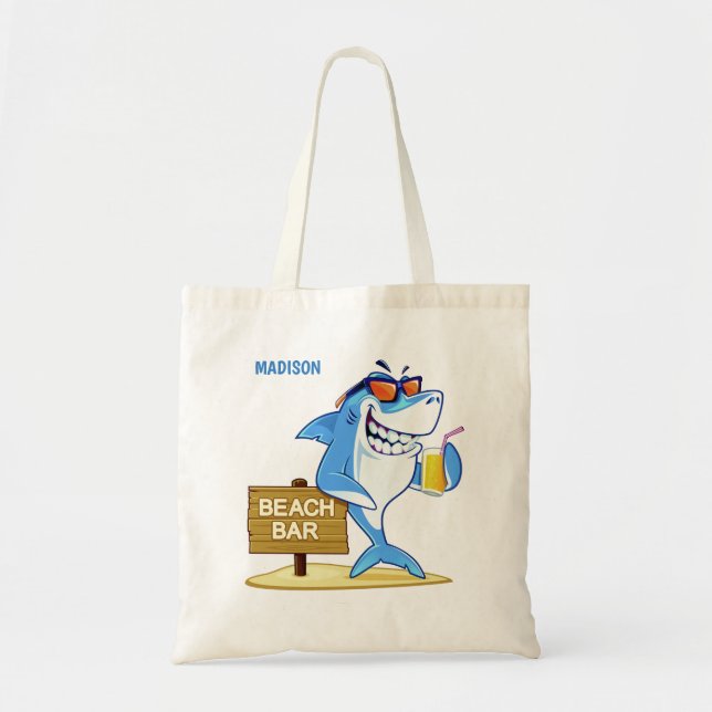 Funny Shark custom name tote bags (Front)