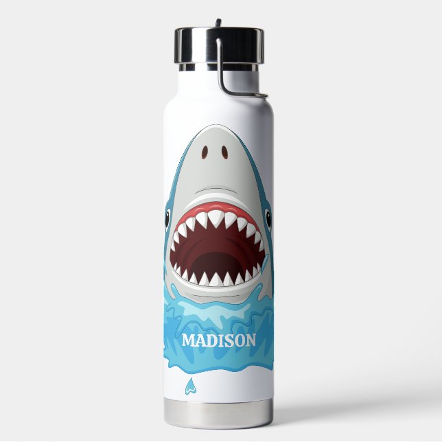Funny Shark Custom Name Water Bottle (Left)