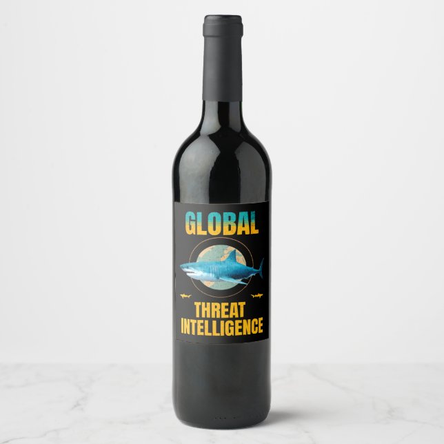Funny Shark Cyber Security Expert Wine Label (Front)