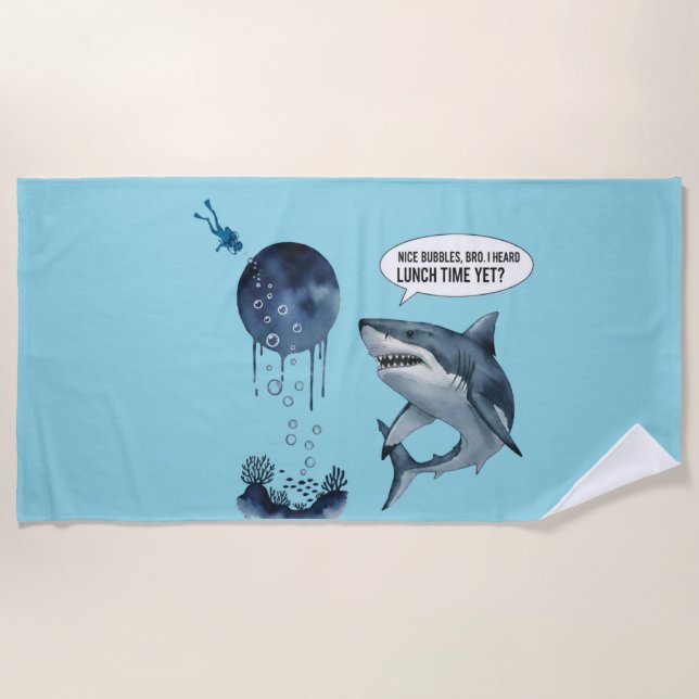 Funny shark diver lunch time :nice bubbles bro beach towel (Front)