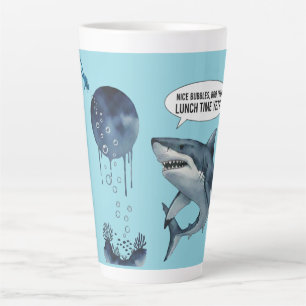 Funny shark diver lunch time :nice bubbles bro latte mug
