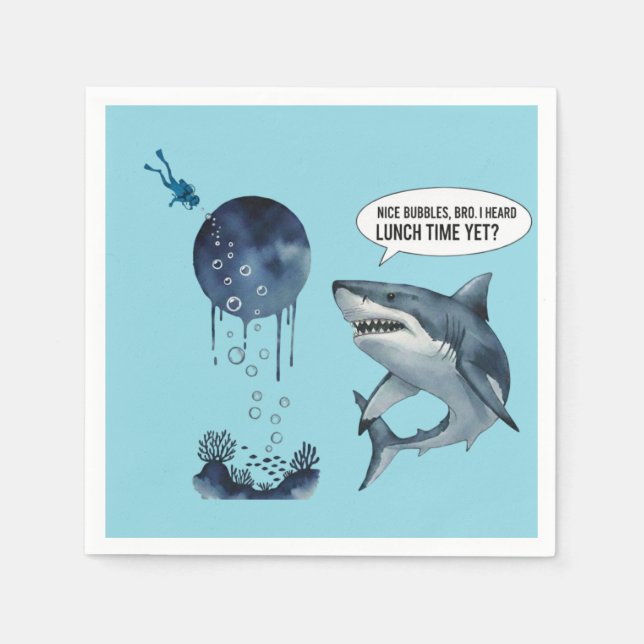 Funny shark diver lunch time nice bubbles bro napkin (Front)
