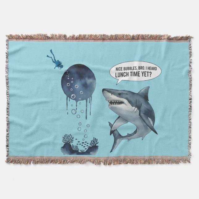 Funny shark diver lunch time nice bubbles bro throw blanket (Front)