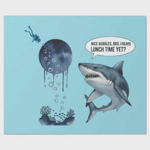 Funny shark diver lunch time :nice bubbles bro wrapping paper