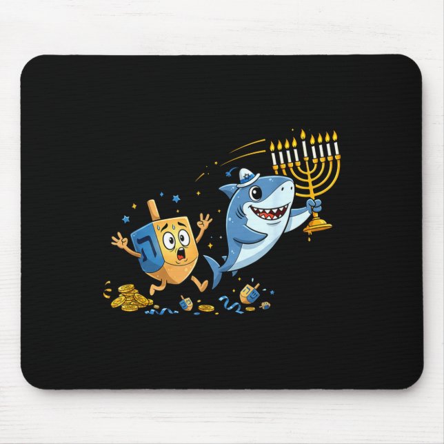 Funny Shark Dreidel Menorah Hanukkah Kids Womens M Mouse Pad (Front)