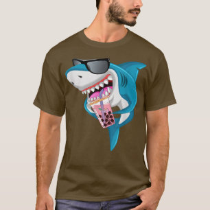 Funny Shark Drinking Bubble Boba Tea Boy Men T-Shirt