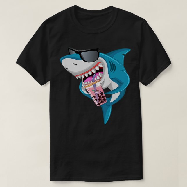 Funny Shark Drinking Bubble Boba Tea Boy Men T-Shirt (Design Front)